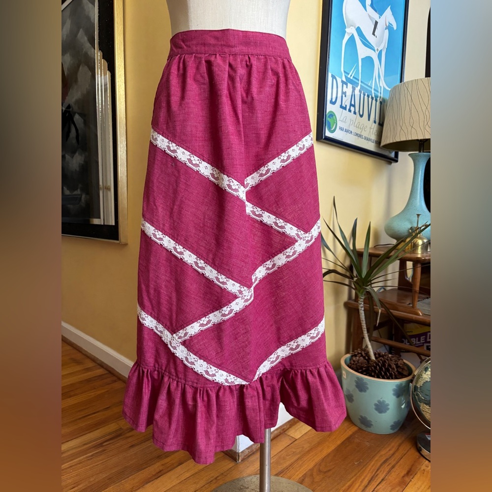 vintage burgundy and lace apron